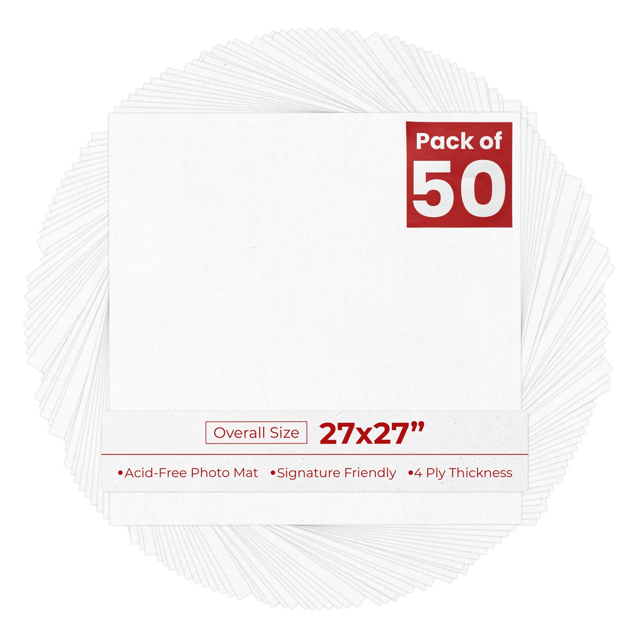 White with Black Core 27x27 Uncut Mat Board - Blank Sheets, No Opening